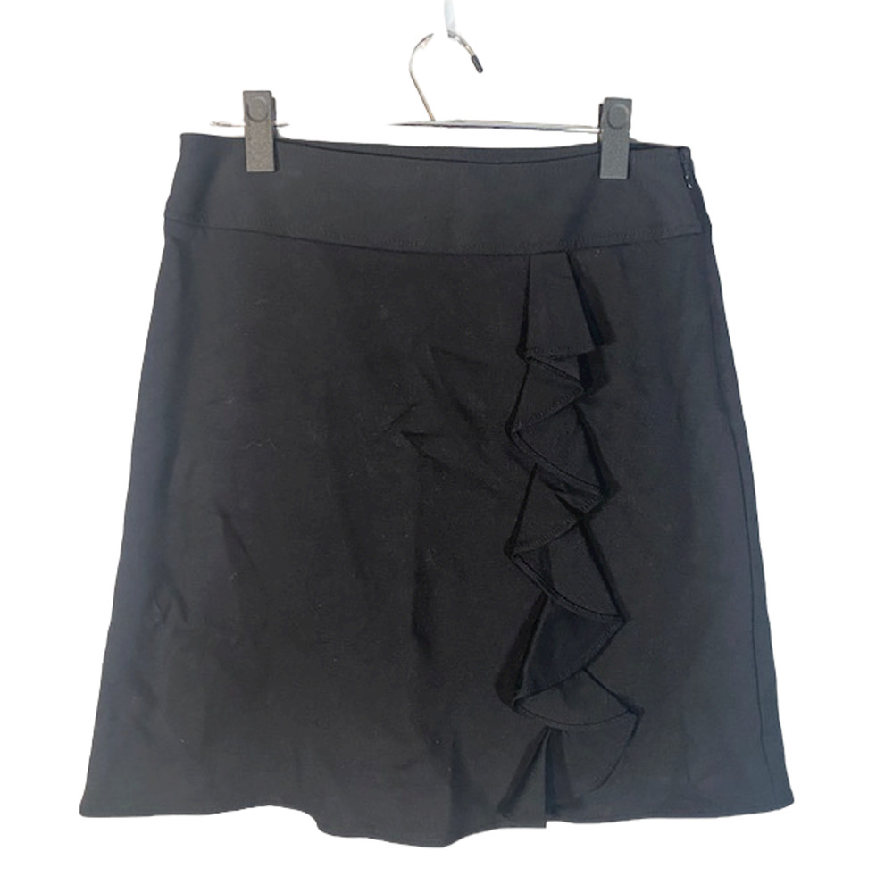 WHBM Black Ruffled Relaxed Straight Pencil Mini Classic Skirt Women Sz 4